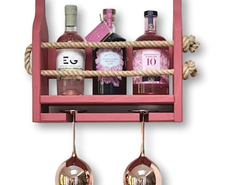 Pink Gin Rack for 3 Bottles and 2 Gin Balloons. Other options available.  Hen Parties, Weddings, She Sheds, Pink Gin Lovers, Pink Home Decor