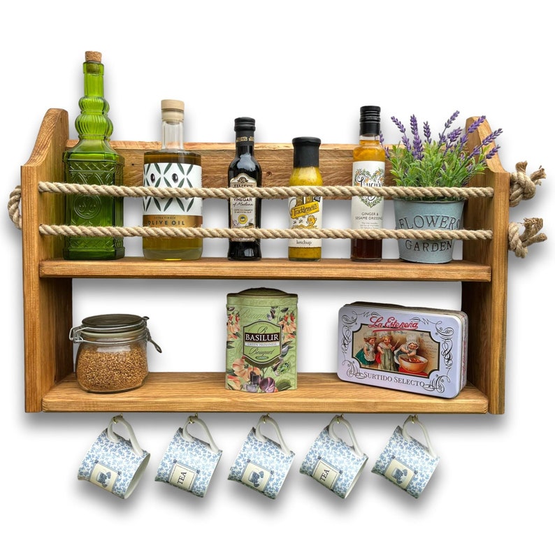 Wooden Rustic Wood Wall Rack Holds Bottles Condiments Etsy UK