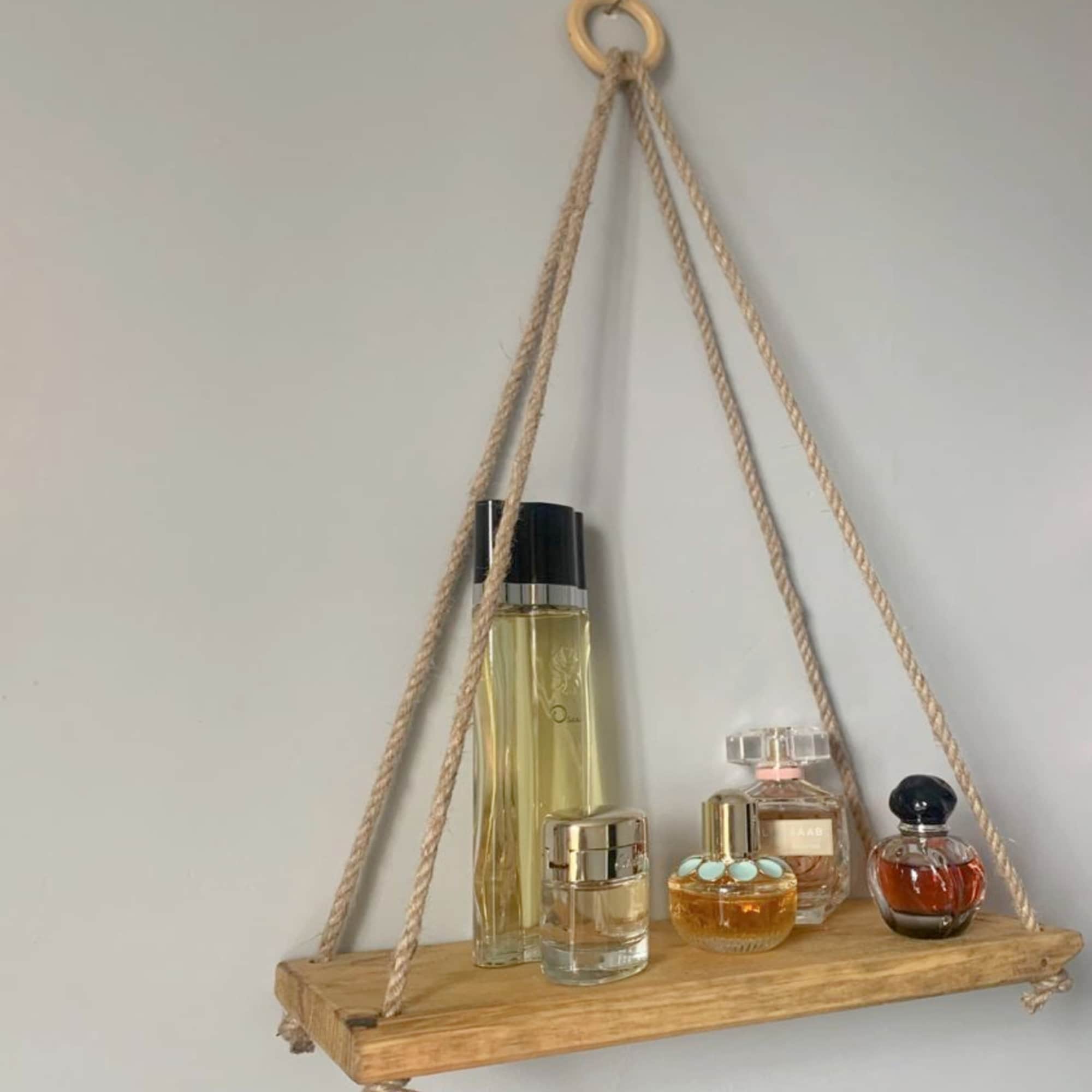 Single Wood Hanging Rope Wall Shelf Rustic Handmade Shelving Etsy UK