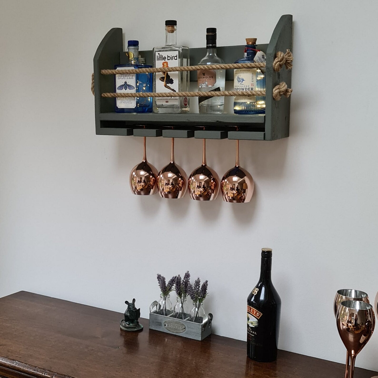 Gin Wall Bar Painted Grey. Wall Mounted Gin Spirits Bar With Etsy UK