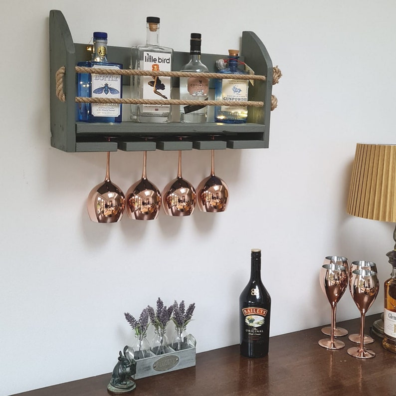 Gin Wall Bar Painted Grey. Wall Mounted Gin Spirits Bar With Etsy