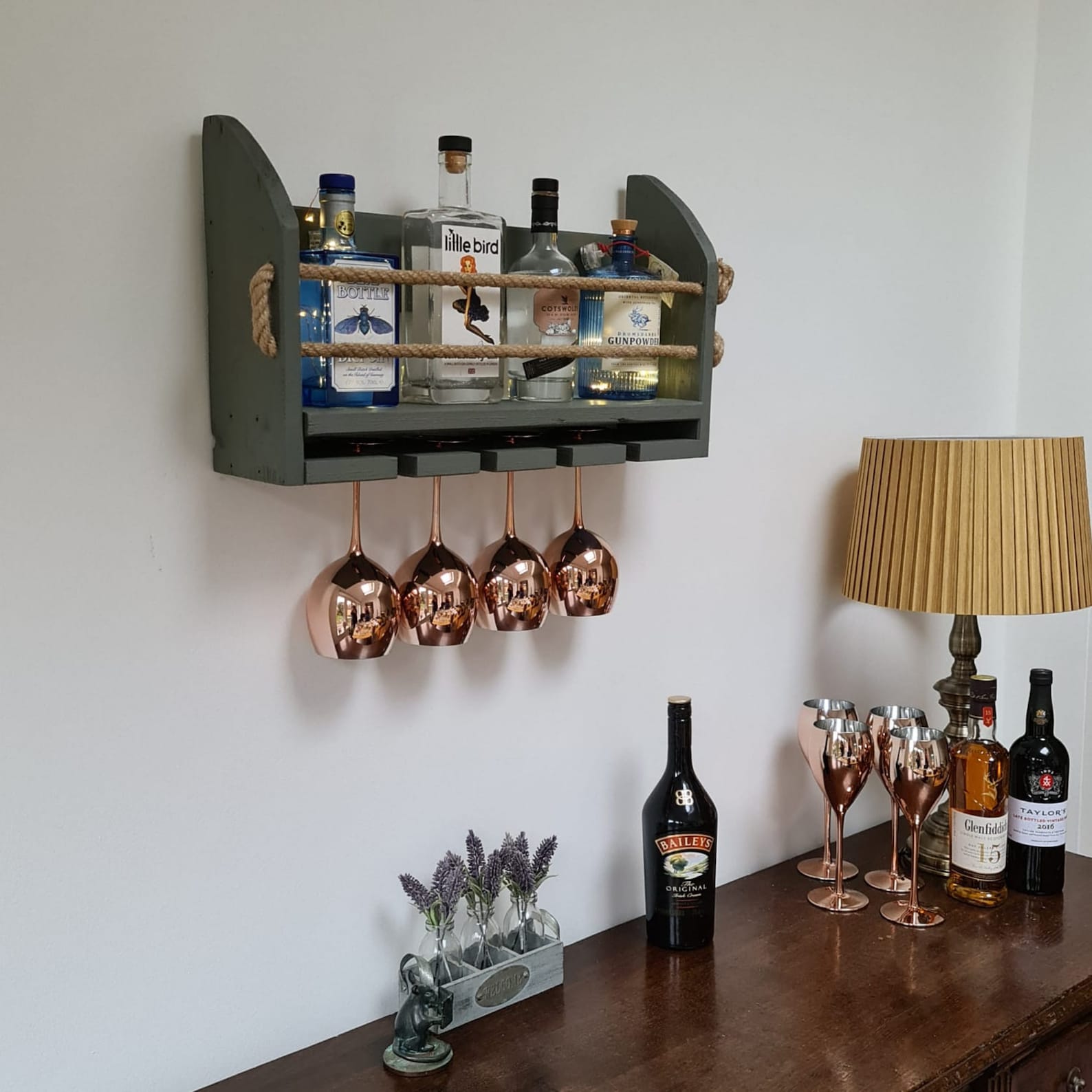Gin Wall Bar Painted Grey. Wall Mounted Gin Spirits Bar With Etsy UK
