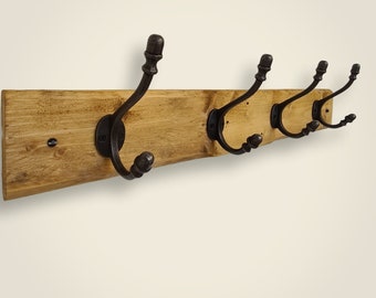 Antique Pine Rustic Wood Coat Rack Wall Mounted with Rustic Coat Hooks -  choose the No and Style of hooks.  Handmade from Reclaimed Wood