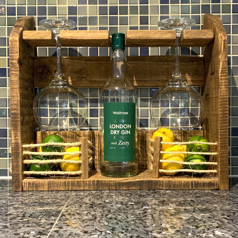 Wooden Gin Bar for Wall. Gin Rack Holds 2 Large Gin Glasses Etsy