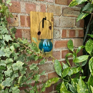 Handmade Rustic Pine Wall Lantern holder with Glass Lantern and lights perfect for a house or garden wall, BBQ, Decking Lights, Party Lights
