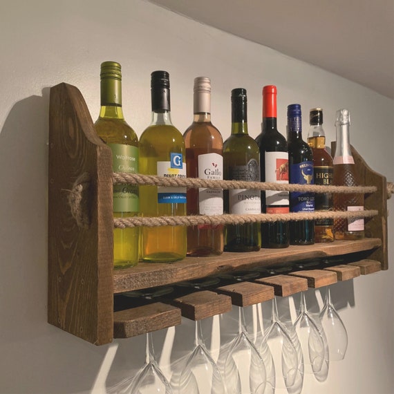 Rustic Reclaimed Wood Wine Rack: Wall Mounted Drinks Bar, Holds 6