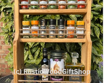 Wooden Double shelf Spice and Condiment Rack - Perfect Kitchen Storage for Herbs and Spices, oils and other condiments.  Antique Pine