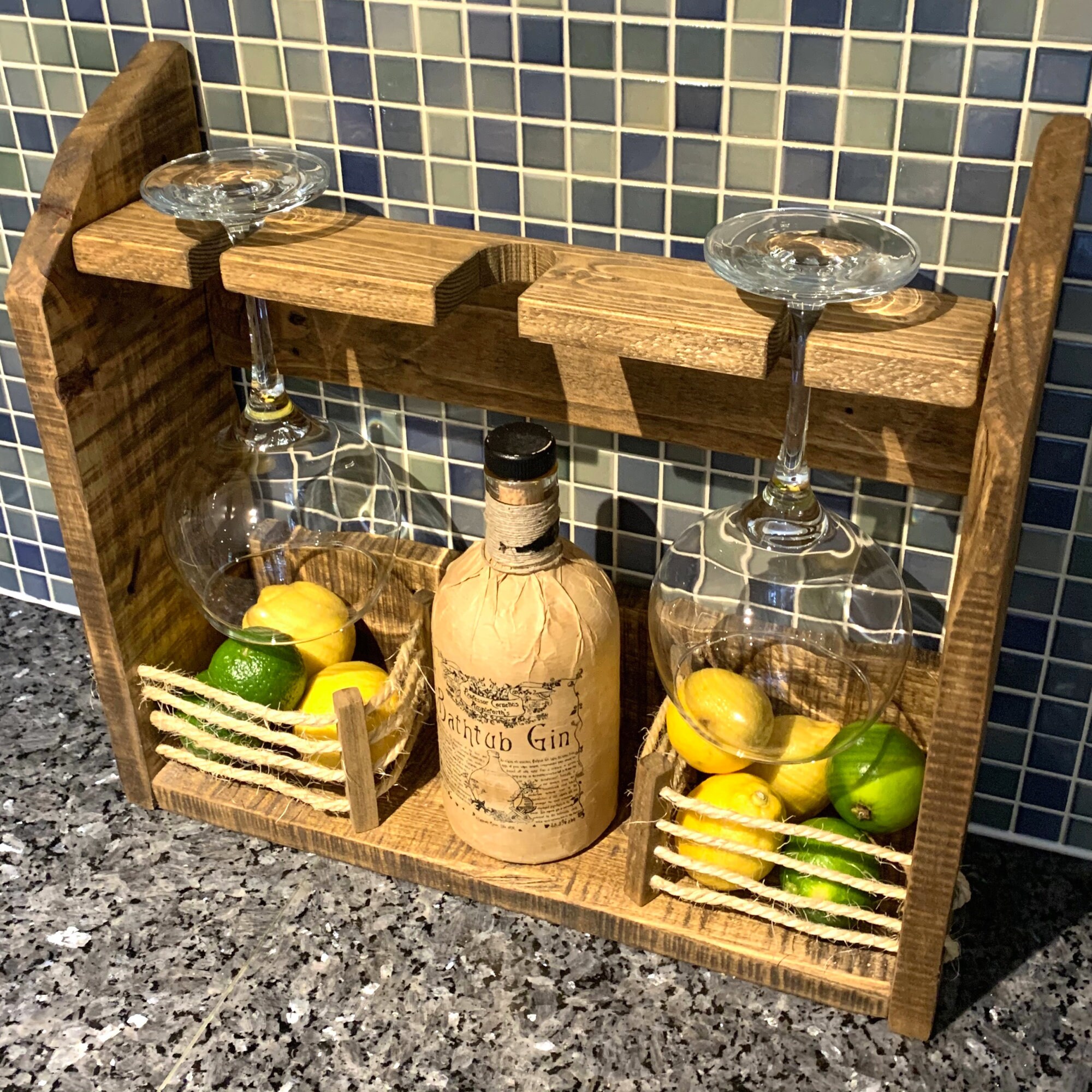 Gin Bar for Wall. Rustic Wooden Gin Rack Holds 2 Large Gin Etsy UK