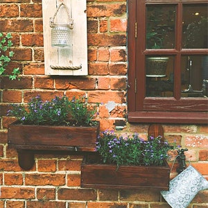 Rustic Wood Double Outdoor Window Box for Herbs and Flowers Designed to ...