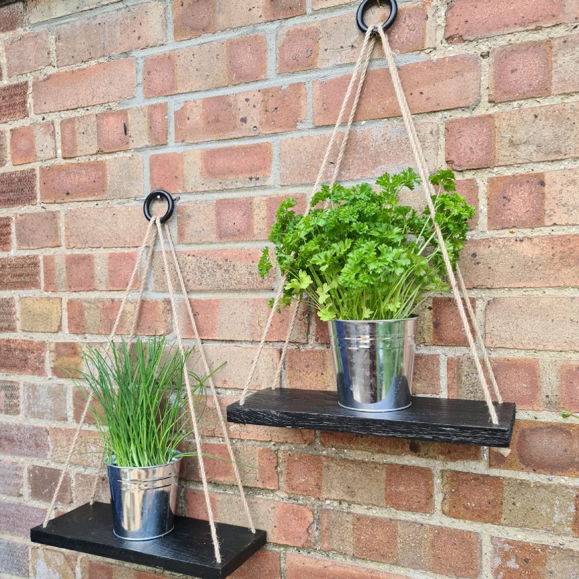 Black Wooden Hanging Rope Shelves Perfect for Displaying Etsy