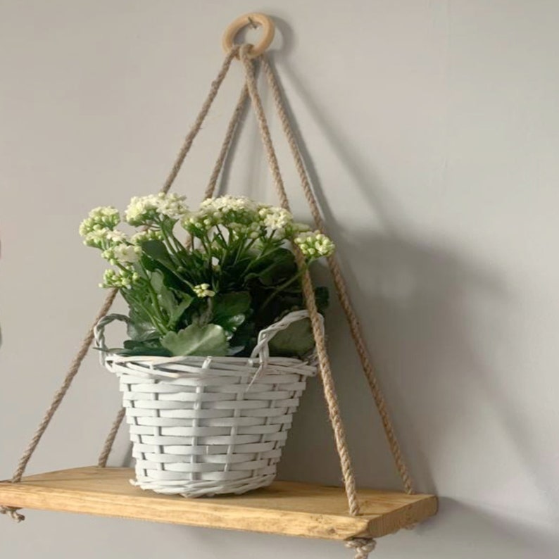 Single Wood Hanging Rope Wall Shelf Rustic Handmade Shelving Etsy UK
