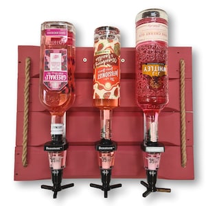Handmade Pink Gin Optics Bar: Rustic Wood Wall Mount with Rope Detail