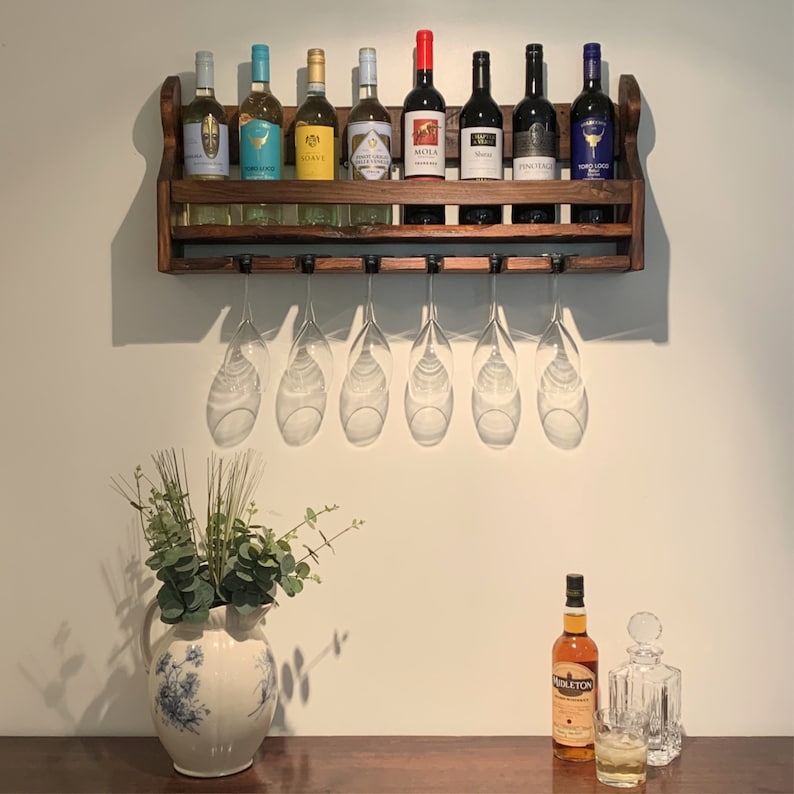 Wall drinks bar rack Handmade in the UK with Rustic Wood for Etsy