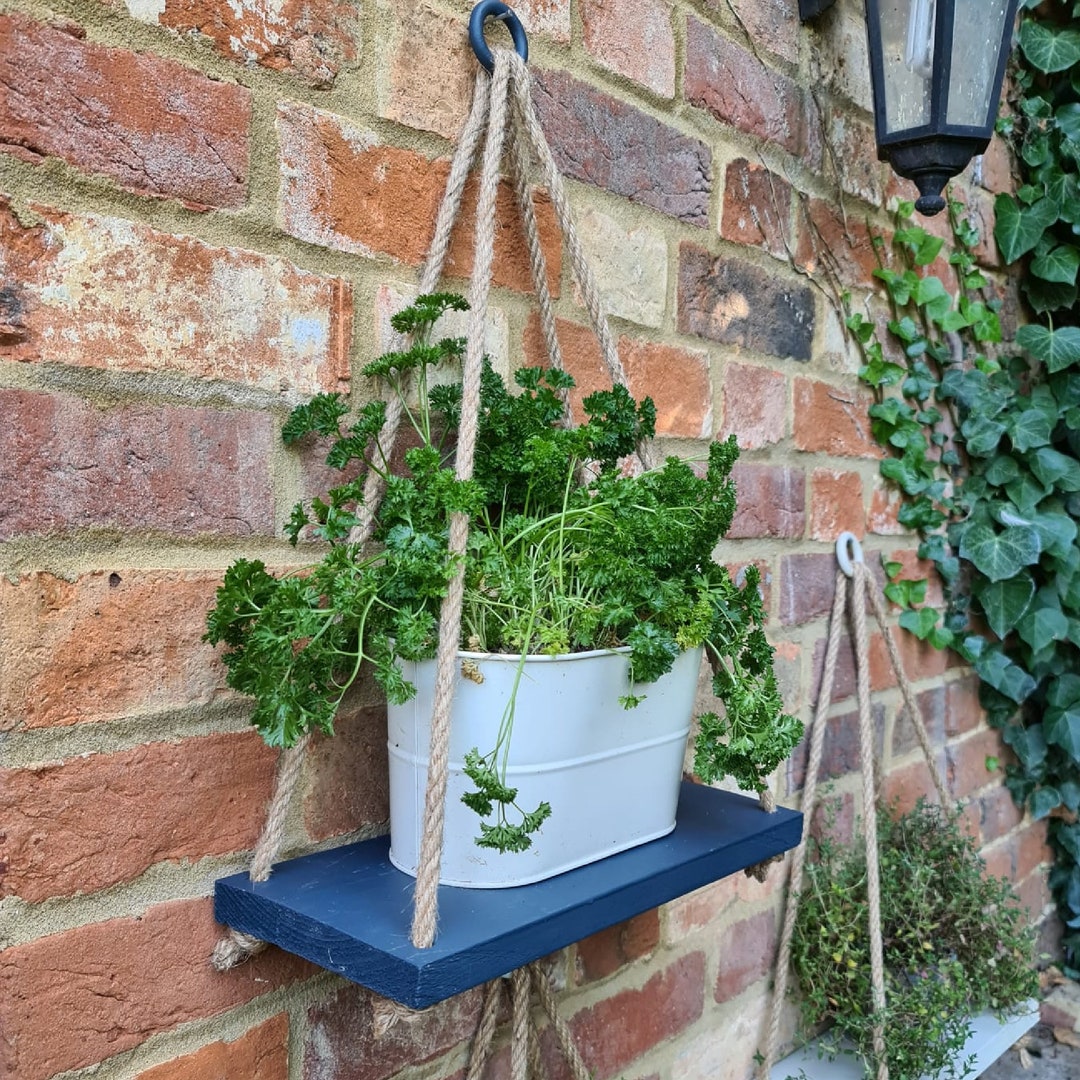 Painted Wooden Hanging Rope Shelves for Garden Home Bathroom Handmade