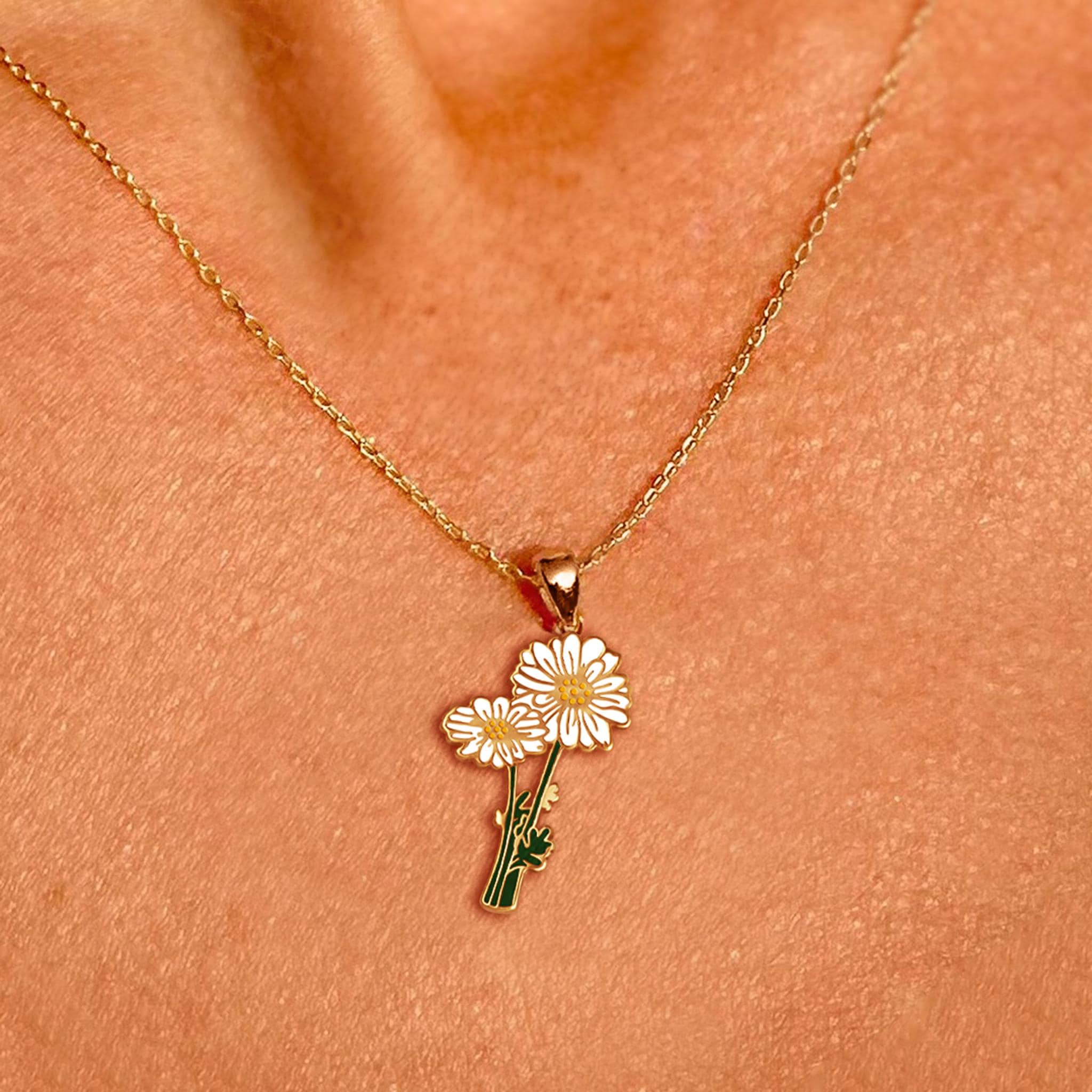 ネックレス・ペンダント Nature Daisy Necklace (2 color) Titanium Tiny Flower Daisy Pendant 14k Rose Gold Plated