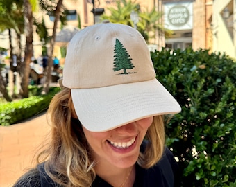 Evergreen Pine Tree Embroidered Hat – Hiking & Camping Dad Cap – Outdoorsy Gift