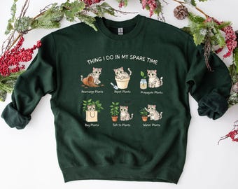 T-shirt met de tekst "Dingen die ik in mijn vrije tijd doe" – Grappig T-shirt met katten en planten – Cadeau voor kattenmoeder