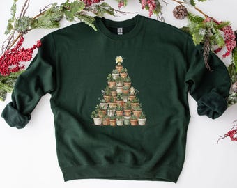 Christmas Plant Sweatshirt – Botanical Holiday Crewneck – Plant Lover Christmas Gift