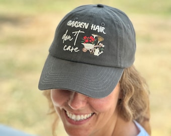 Funny Gardening Hat – “Garden Hair Don’t Care” Embroidered Cap, Plant Mom Dad Gift, Casual Cotton Baseball Hat