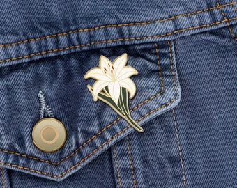 White Lily Flower Enamel Pin