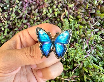 Blue Morpho Butterfly Enamel Pin  Nature-Inspired Lapel Pin for Jacket, Backpack, or Hat