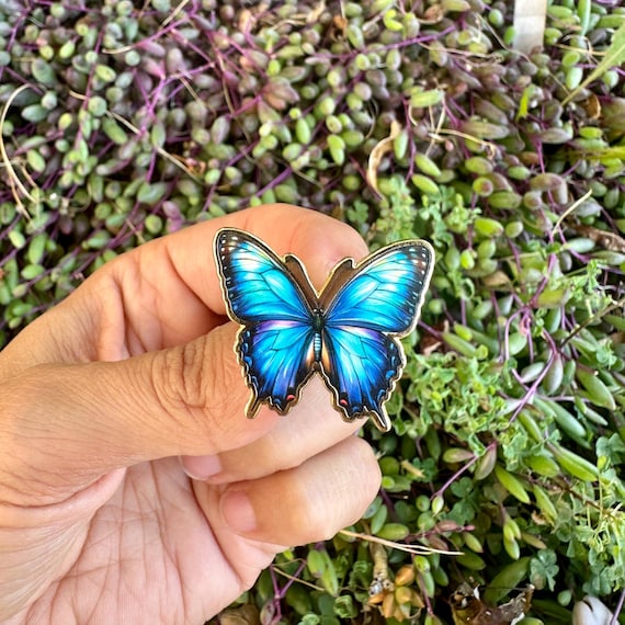 Blue Morpho Butterfly Enamel Pin Nature-Inspired Lapel Pin for Jacket, Backpack, or Hat
