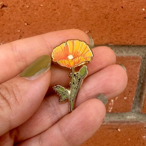 California Poppy Flower Enamel Pin Nature Lover Gift Flower Lapel Pin Floral Brooch Golden Poppy Enamel Flower Pin California State Flower