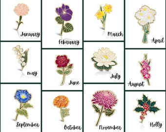 Birth Month Flower Enamel Pins Birth Month Floral Lapel Pins Birthday Gift Ideas for her Birth Flowers