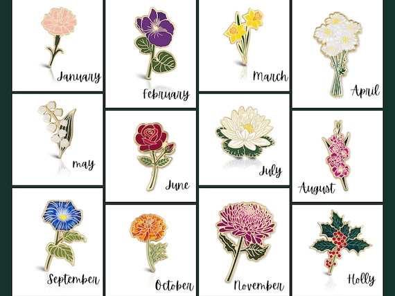 Birth Month Flower Enamel Pins Birth Month Floral Lapel Pins Birthday Gift Ideas for her Birth Flowers
