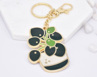 Pilea Plant Enamel Keychain