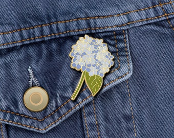 Flower Lover Gift: Blue Hydrangea Flower Enamel Pin - Floral Enamel Pin