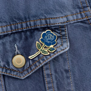 Blue Rose Enamel Pin - Flower pins - June Birth Flower Valentine's Day gifts Blue Flower Enamel Pin Floral Lapel Pin