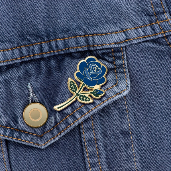 Blue Rose Enamel Pin - Flower pins - June Birth Flower Valentine's Day gifts