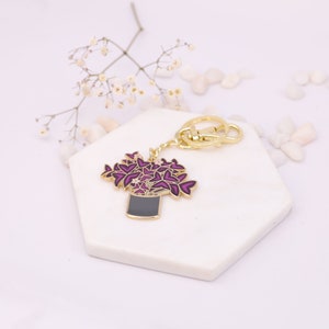 Oxalis Plant Keychain  Purple Shamrocks Keychain