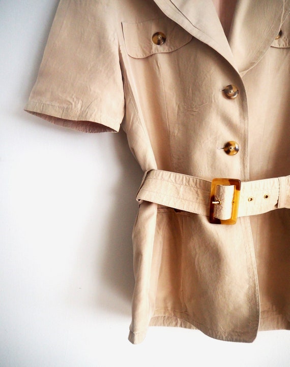 Vintage 1980s Betty Barclay Safari Silk Belted Shi