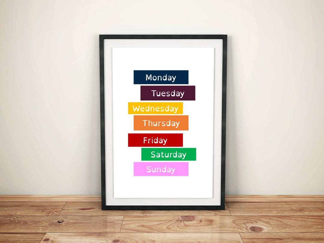 Days of the Week Learning Digital Wall Art Printable Nursery Bedroom ...
