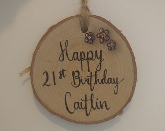 Happy birthday wooden hanging personalised sign