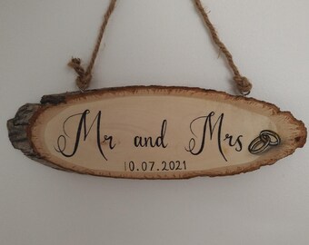 Wooden Wedding personalised sign gift handmade Mr and Mrs present couple