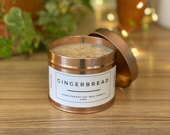 Gingerbread scented soy candle / rose gold tin candle