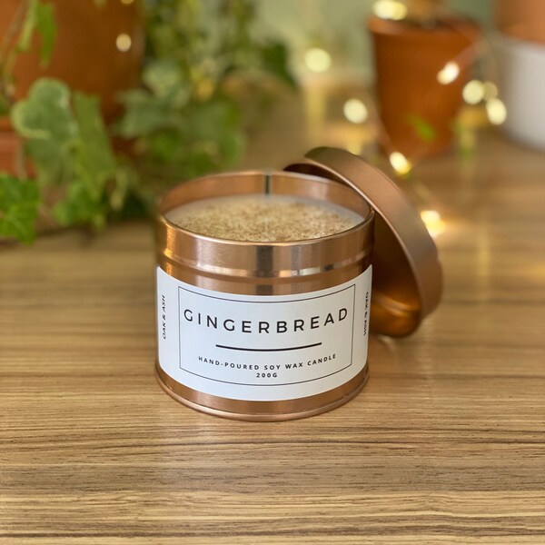 Gingerbread scented soy candle / rose gold tin candle