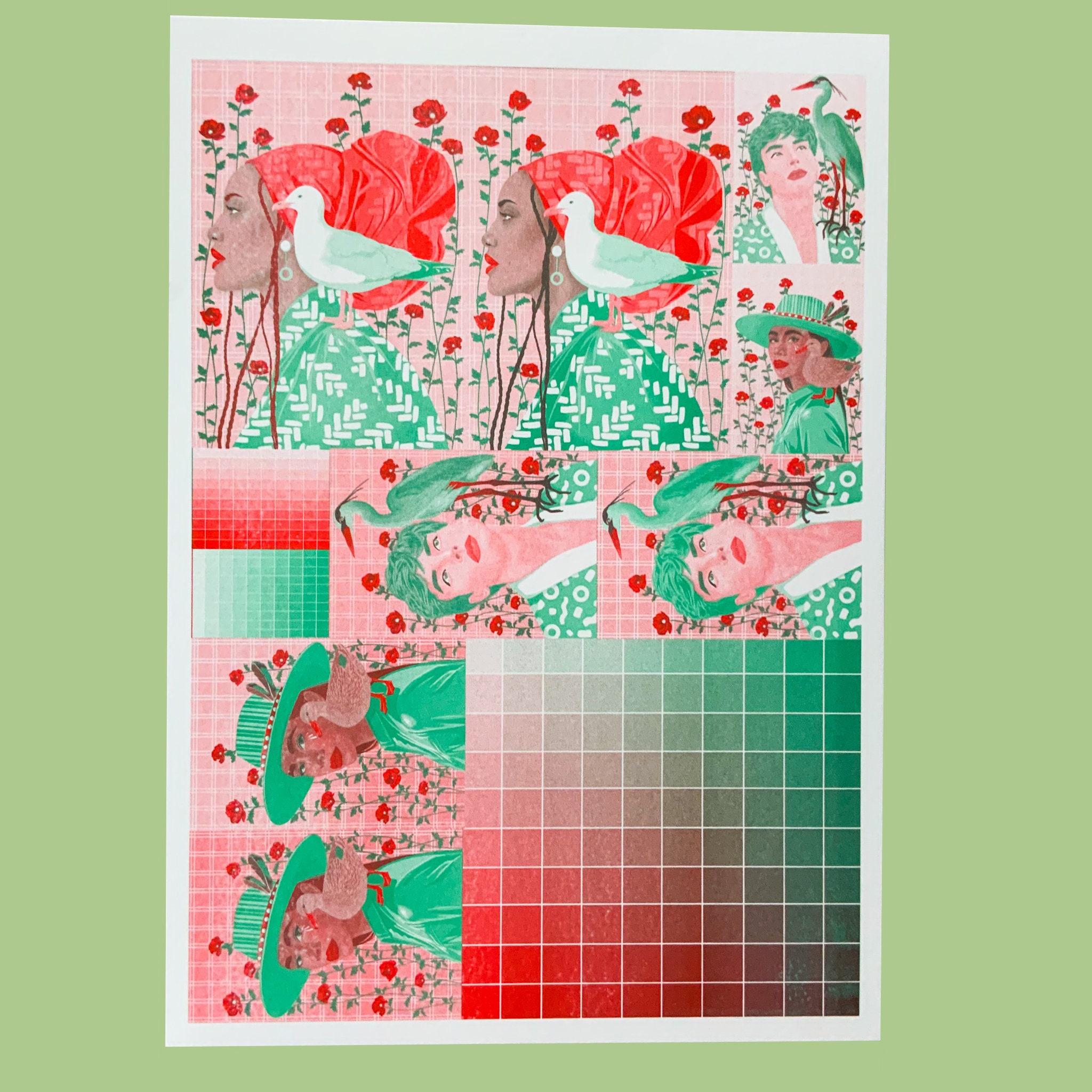 A3 Art Print Riso Color Chart Red and Seafoam Portraits and - Etsy