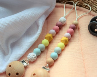 Dummy Chain - Baby Pacifier - Dummy Holder - Dummy Clip - Silicone Dummy Chain - Silicone Beads Chain - Pacifier - Pastel Rainbow
