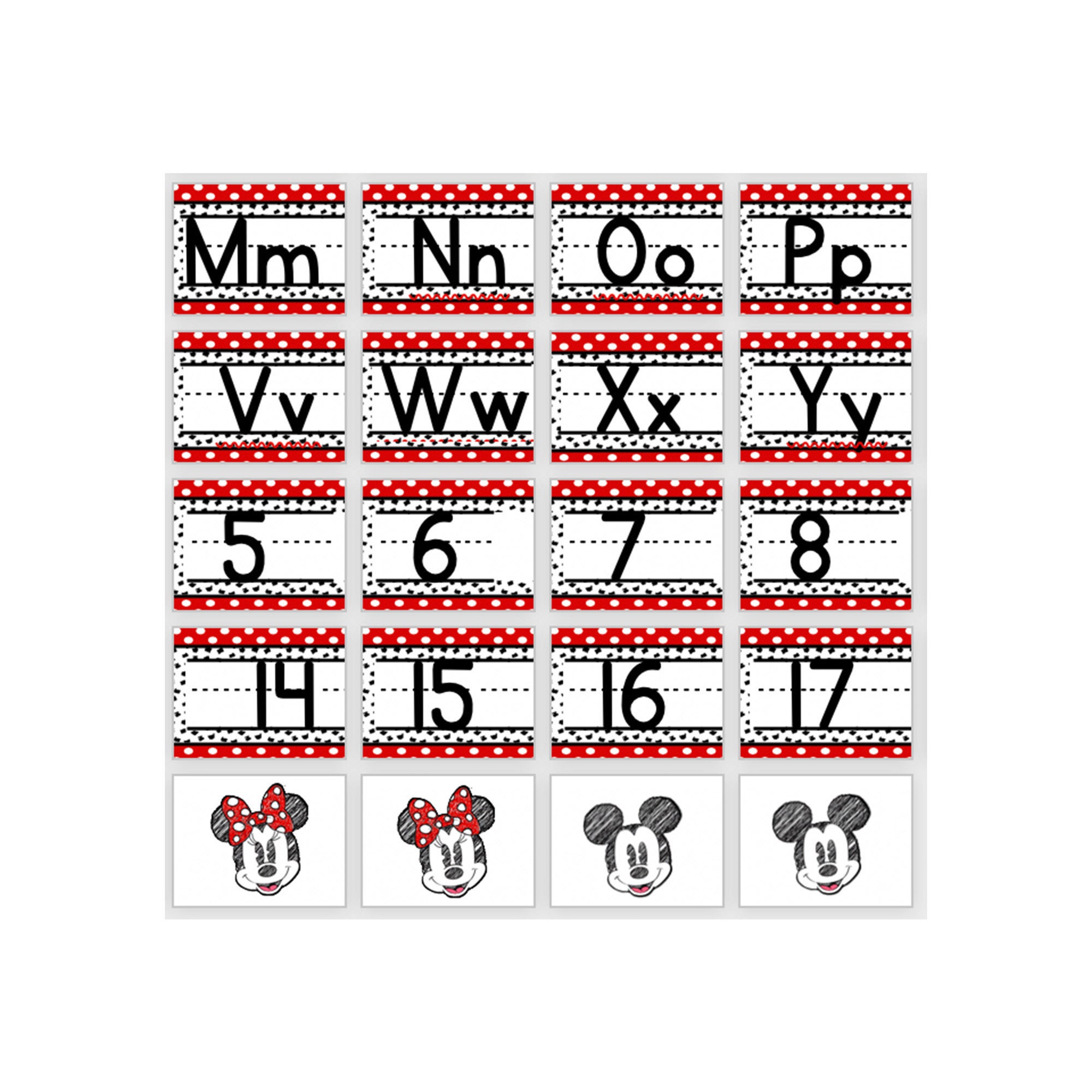digital print classroom theme disney mickey minnie alphabet and numbers 1 20