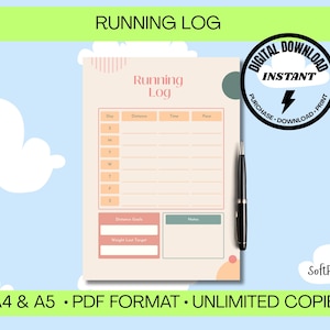 Weekly Running Planner | Jogging Log Template | Fitness Tracker Printable | Running Journal PDF | A4 A5 Digital Download