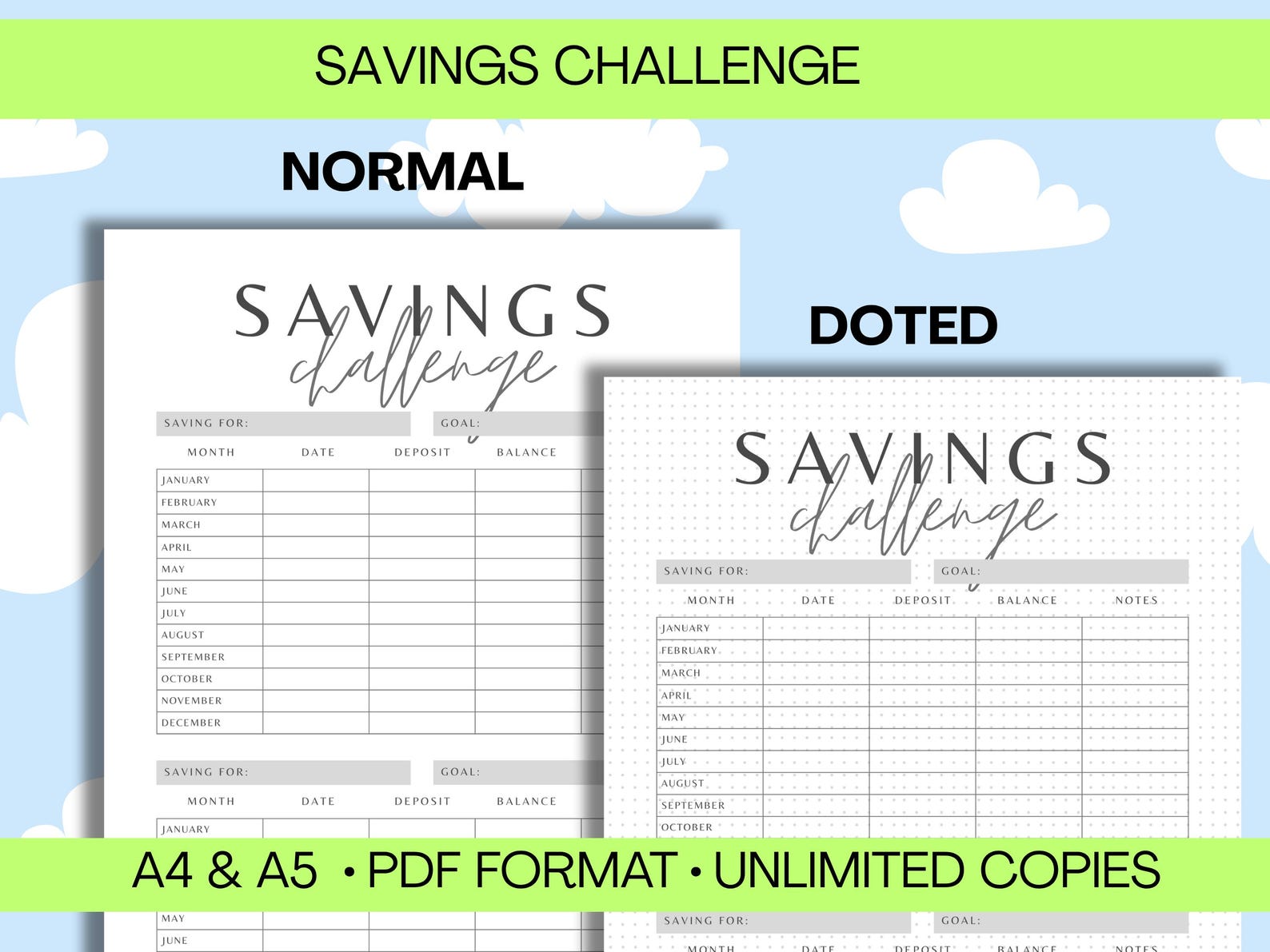 Savings Challenge Tracker Printable | Financial Goal Planner (A4, A5 ...