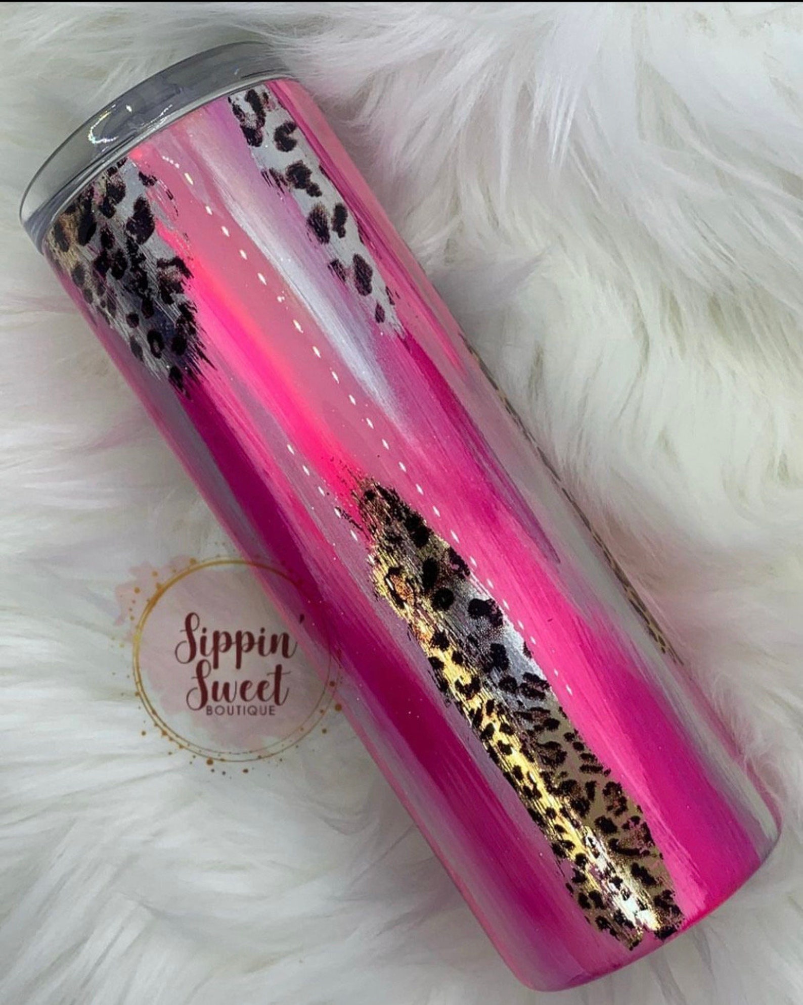 Pink Ribbon Animals Skin African Mixed Tumbler With Handle Zipper Stylized LT01