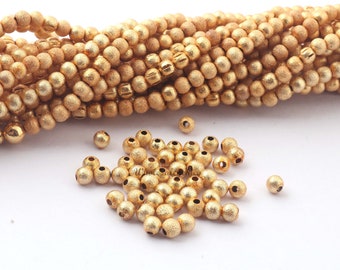 4mm Small Beads GCB064 10 Strands Gold Plated Copper Beads Sparkle Round Ball Beads 24k Gold Plated Copper Ball Beads