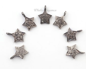 1 Pcs Tiny Star Shape Pave Diamond 925 Sterling Silver Charm Pendant Diamond Charms