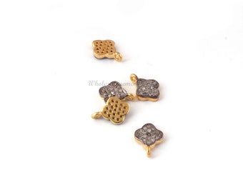 Gold Vermeil Charms Silver Findings Charms Real Pave Braclet Charms- Rose Gold Charms Pave Diamond Sqaure Charms 925 Sterling Silver