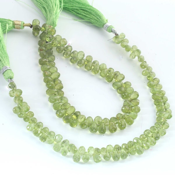 1 Strand Peridot Briolette, Tear Shape Faceted Beads, 8 Inches 3mmx5mm-5mmx7mm Gemstone Briolettes, GB02873